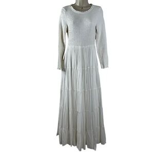 FEHRNVI Women's Dress White‎ Smock Flowy Pockets Boho Spring Wedding Maxi Size S